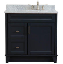 Load image into Gallery viewer, Bellaterra Home Vanity BellaTerra Home 37&quot; Single sink vanity in Dark Gray finish with White carrara marble and LEFT rectangle sink- RIGHT drawers 400700-37R-DG-WMRR