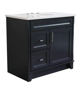 Buy 37" Single Sink Vanity In Dark Gray Finish With White Quartz And Center Oval Sink - Sinks and Vanities