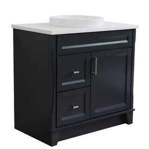 Find Bella Terra Home 37" Single Sink Vanity Set In Dark Gray Finish With White Quartz And Center Round Sink Right Drawers - Sinks and Vanities