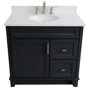 Bellaterra Home Vanity BellaTerra Home 37" Single Sink Vanity in Dark Gray Finish with White Quartz and Left Door/Center Sink 400700-37L-DG-WEOC
