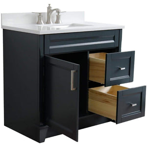 Bellaterra Home Vanity BellaTerra Home 37" Single Sink Vanity in Dark Gray Finish with White Quartz and Left door/Center Sink 400700-37L-DG-WERC