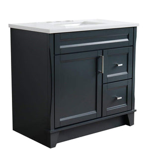 Bellaterra Home Vanity BellaTerra Home 37" Single Sink Vanity in Dark Gray Finish with White Quartz and Left door/Center Sink 400700-37L-DG-WERC