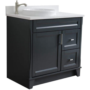 Bellaterra Home Vanity BellaTerra Home 37" Single sink vanity in Dark Gray finish with White quartz and Left door/Round Left sink 400700-37L-DG-WERDL
