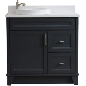 Bellaterra Home Vanity BellaTerra Home 37" Single sink vanity in Dark Gray finish with White quartz and Left door/Round Left sink 400700-37L-DG-WERDL
