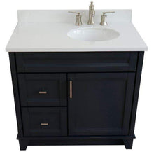 Load image into Gallery viewer, Bellaterra Home Vanity BellaTerra Home 37&quot; Single sink vanity in Dark Gray finish with White quartz and LEFT oval sink- RIGHT drawers 400700-37R-DG-WEOR