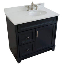 Load image into Gallery viewer, Bellaterra Home Vanity BellaTerra Home 37&quot; Single sink vanity in Dark Gray finish with White quartz and LEFT oval sink- RIGHT drawers 400700-37R-DG-WEOR