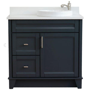Bellaterra Home Vanity BellaTerra Home 37" Single sink vanity in Dark Gray finish with White quartz and LEFT round sink- RIGHT drawers 400700-37R-DG-WERDR