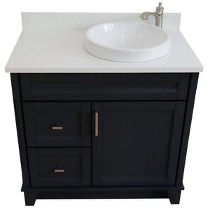 Bellaterra Home Vanity BellaTerra Home 37" Single sink vanity in Dark Gray finish with White quartz and LEFT round sink- RIGHT drawers 400700-37R-DG-WERDR