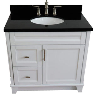 Bellaterra Home Vanity BellaTerra Home 37" Single sink vanity in White finish with Black galaxy granite and CENTER oval sink- RIGHT drawers 400700-37R-WH-BGOC