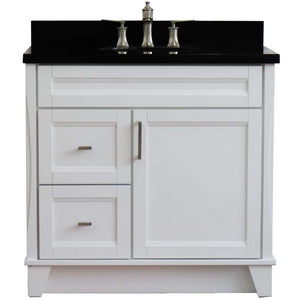Bellaterra Home Vanity BellaTerra Home 37" Single sink vanity in White finish with Black galaxy granite and CENTER oval sink- RIGHT drawers 400700-37R-WH-BGOC