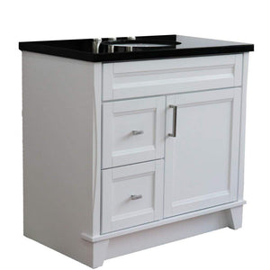 Bellaterra Home Vanity BellaTerra Home 37" Single sink vanity in White finish with Black galaxy granite and CENTER oval sink- RIGHT drawers 400700-37R-WH-BGOC