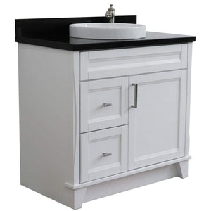 Bellaterra Home Vanity BellaTerra Home 37" Single sink vanity in White finish with Black galaxy granite and CENTER round sink- RIGHT drawers 400700-37R-WH-BGRDC