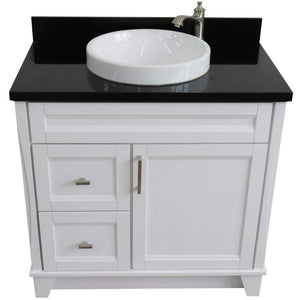 Bellaterra Home Vanity BellaTerra Home 37" Single sink vanity in White finish with Black galaxy granite and CENTER round sink- RIGHT drawers 400700-37R-WH-BGRDC