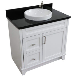 Bellaterra Home Vanity BellaTerra Home 37" Single sink vanity in White finish with Black galaxy granite and CENTER round sink- RIGHT drawers 400700-37R-WH-BGRDC