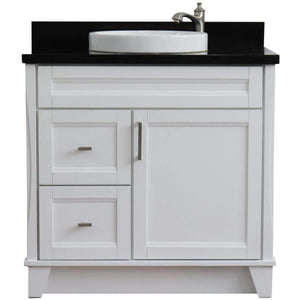 Bellaterra Home Vanity BellaTerra Home 37" Single sink vanity in White finish with Black galaxy granite and CENTER round sink- RIGHT drawers 400700-37R-WH-BGRDC