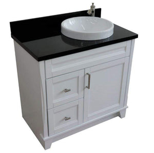 Bellaterra Home Vanity BellaTerra Home 37" Single sink vanity in White finish with Black galaxy granite and LEFT round sink- RIGHT drawers 400700-37R-WH-BGRDR