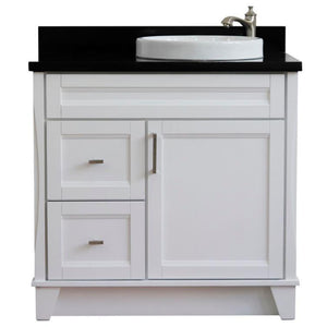 Bellaterra Home Vanity BellaTerra Home 37" Single sink vanity in White finish with Black galaxy granite and LEFT round sink- RIGHT drawers 400700-37R-WH-BGRDR