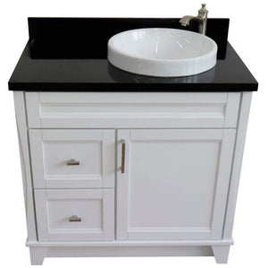 Bellaterra Home Vanity BellaTerra Home 37" Single sink vanity in White finish with Black galaxy granite and LEFT round sink- RIGHT drawers 400700-37R-WH-BGRDR