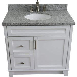 Bellaterra Home Vanity BellaTerra Home 37" Single sink vanity in White finish with Gray granite and CENTER oval sink- RIGHT drawers 400700-37R-WH-GYOC