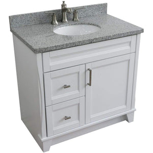 Bellaterra Home Vanity BellaTerra Home 37" Single Sink Vanity in White Finish with Gray Granite and Left Door/Center Sink 400700-37L-WH-GYOC