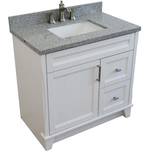 Bellaterra Home Vanity BellaTerra Home 37" Single Sink Vanity in White Finish with Gray Granite and Left Door/Center Sink 400700-37L-WH-GYRC