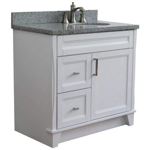 Bellaterra Home Vanity BellaTerra Home 37" Single sink vanity in White finish with Gray granite and LEFT oval sink- RIGHT drawers 400700-37R-WH-GYOR
