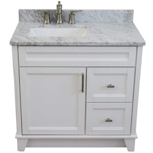 Bellaterra Home Vanity BellaTerra Home 37" Single sink vanity in White finish with White carrara marble and Left door/Left sink 400700-37L-WH-WMRL