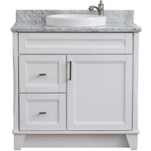 Bellaterra Home Vanity BellaTerra Home 37" Single sink vanity in White Finish with White Carrara Marble and Left Door/Round Center Sink 400700-37L-WH-WMRDC