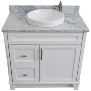 Bellaterra Home Vanity BellaTerra Home 37" Single sink vanity in White Finish with White Carrara Marble and Left Door/Round Center Sink 400700-37L-WH-WMRDC