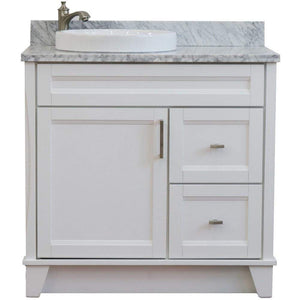 Bellaterra Home Vanity BellaTerra Home 37" Single Sink Vanity in White Finish with White Carrara Marble and Left Door/Round Left Sink 400700-37L-WH-WMRDL