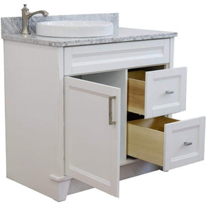 Bellaterra Home Vanity BellaTerra Home 37" Single Sink Vanity in White Finish with White Carrara Marble and Left Door/Round Left Sink 400700-37L-WH-WMRDL