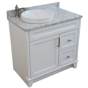 Bellaterra Home Vanity BellaTerra Home 37" Single Sink Vanity in White Finish with White Carrara Marble and Left Door/Round Left Sink 400700-37L-WH-WMRDL