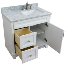 Load image into Gallery viewer, Bellaterra Home Vanity BellaTerra Home 37&quot; Single sink vanity in White finish with White carrara marble and LEFT rectangle sink- RIGHT drawers 400700-37R-WH-WMRR