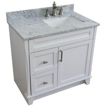 Load image into Gallery viewer, Bellaterra Home Vanity BellaTerra Home 37&quot; Single sink vanity in White finish with White carrara marble and LEFT rectangle sink- RIGHT drawers 400700-37R-WH-WMRR