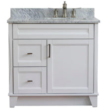 Load image into Gallery viewer, Bellaterra Home Vanity BellaTerra Home 37&quot; Single sink vanity in White finish with White carrara marble and LEFT rectangle sink- RIGHT drawers 400700-37R-WH-WMRR