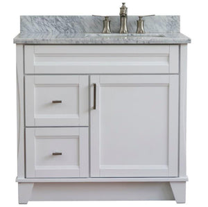 Bellaterra Home Vanity BellaTerra Home 37" Single sink vanity in White finish with White carrara marble and LEFT rectangle sink- RIGHT drawers 400700-37R-WH-WMRR