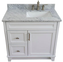 Load image into Gallery viewer, Bellaterra Home Vanity BellaTerra Home 37&quot; Single sink vanity in White finish with White carrara marble and LEFT rectangle sink- RIGHT drawers 400700-37R-WH-WMRR