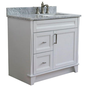 Bellaterra Home Vanity BellaTerra Home 37" Single sink vanity in White finish with White carrara marble and LEFT rectangle sink- RIGHT drawers 400700-37R-WH-WMRR
