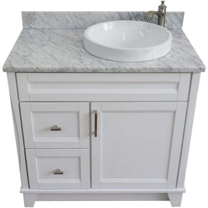 Bellaterra Home Vanity BellaTerra Home 37" Single sink vanity in White finish with White carrara marble and LEFT round sink- RIGHT drawers 400700-37R-WH-WMRDR