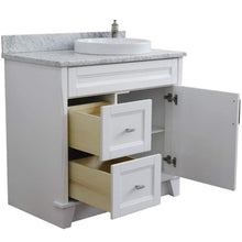 Load image into Gallery viewer, Bellaterra Home Vanity BellaTerra Home 37&quot; Single sink vanity in White finish with White carrara marble and LEFT round sink- RIGHT drawers 400700-37R-WH-WMRDR