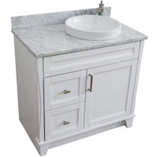 Load image into Gallery viewer, Bellaterra Home Vanity BellaTerra Home 37&quot; Single sink vanity in White finish with White carrara marble and LEFT round sink- RIGHT drawers 400700-37R-WH-WMRDR