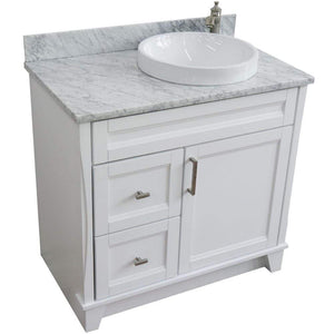 Bellaterra Home Vanity BellaTerra Home 37" Single sink vanity in White finish with White carrara marble and LEFT round sink- RIGHT drawers 400700-37R-WH-WMRDR