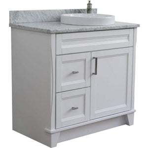 Bellaterra Home Vanity BellaTerra Home 37" Single sink vanity in White finish with White carrara marble and LEFT round sink- RIGHT drawers 400700-37R-WH-WMRDR