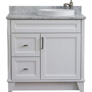 Bellaterra Home Vanity BellaTerra Home 37" Single sink vanity in White finish with White carrara marble and LEFT round sink- RIGHT drawers 400700-37R-WH-WMRDR
