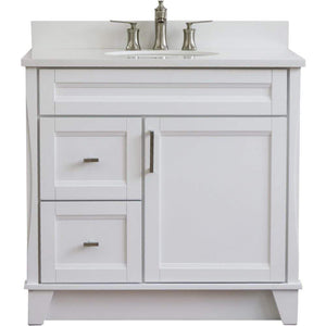 Bellaterra Home Vanity BellaTerra Home 37" Single sink vanity in White finish with White quartz and CENTER oval sink- RIGHT drawers 400700-37R-WH-WEOC