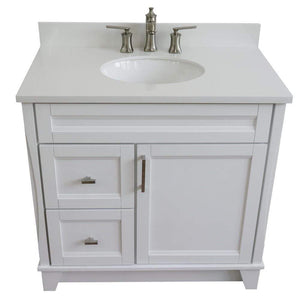 Bellaterra Home Vanity BellaTerra Home 37" Single sink vanity in White finish with White quartz and CENTER oval sink- RIGHT drawers 400700-37R-WH-WEOC