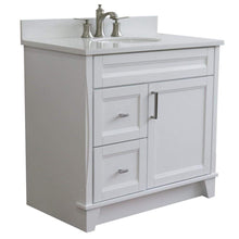 Load image into Gallery viewer, Bellaterra Home Vanity BellaTerra Home 37&quot; Single sink vanity in White finish with White quartz and CENTER oval sink- RIGHT drawers 400700-37R-WH-WEOC
