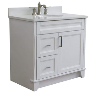 Bellaterra Home Vanity BellaTerra Home 37" Single sink vanity in White finish with White quartz and CENTER oval sink- RIGHT drawers 400700-37R-WH-WEOC