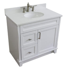 Load image into Gallery viewer, Bellaterra Home Vanity BellaTerra Home 37&quot; Single sink vanity in White finish with White quartz and CENTER oval sink- RIGHT drawers 400700-37R-WH-WEOC