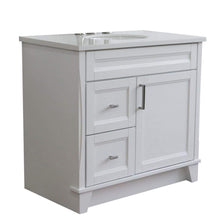 Load image into Gallery viewer, Bellaterra Home Vanity BellaTerra Home 37&quot; Single sink vanity in White finish with White quartz and CENTER oval sink- RIGHT drawers 400700-37R-WH-WEOC